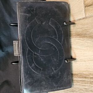 CHANEL Iconic CC Long Black Leather Wallet with Logo